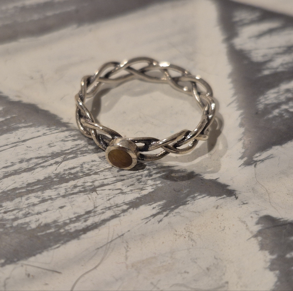100% Silver Tiger Eye Ring Sz 7